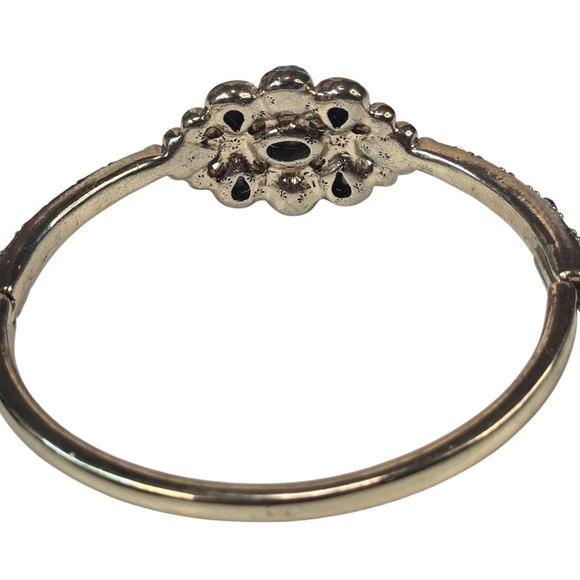 Betsey Johnson Bracelet Goldtone Blue Crystal Gemstone Hinged Oval Bangle - Picture 6 of 7
